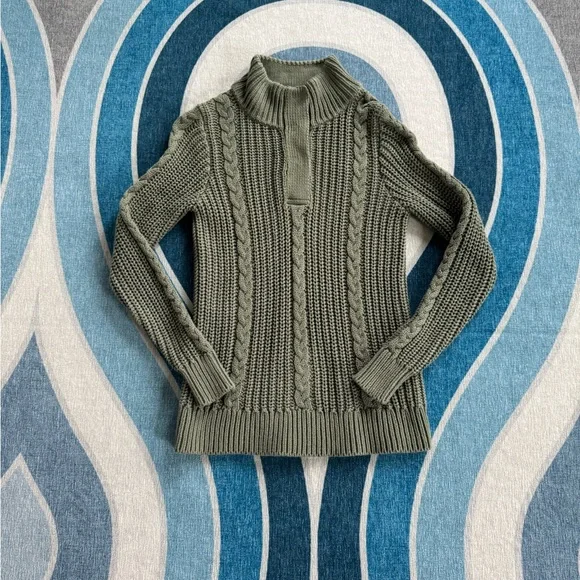 Ll Bean Olive Green Snap Sweater - XS - Picture 1 of 2